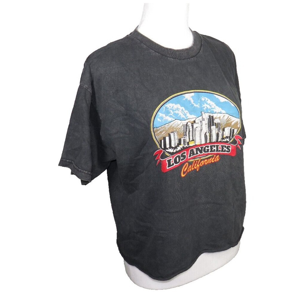 Los Angeles California Black Washed Boxy Relaxed Fit Cropped Tee Size M - Picture 4 of 6